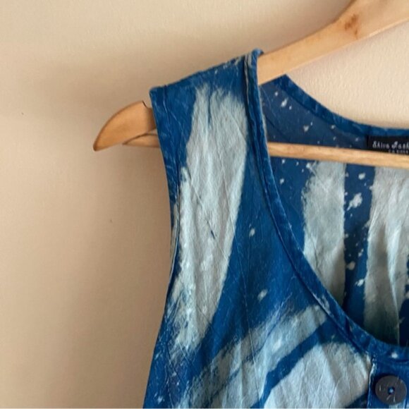 Shiva Fashions Blue Tie-Dye Sleeveless Swing Dress One Size Pocket Boho Festival - Picture 4 of 11